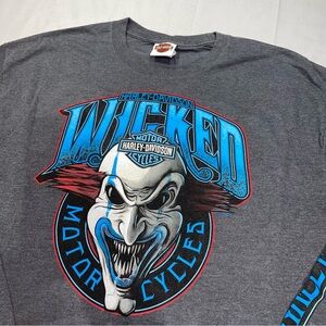 Harley-Davidson Gray Long Sleeve 'Wicked' Graphic Tee with Blue & Red Accents